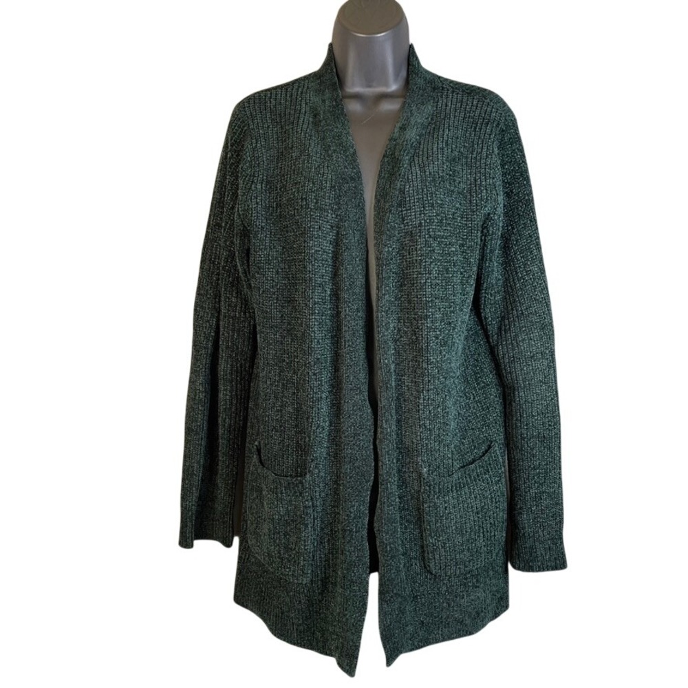 Matty M Women's Forest Green Chenille Ribbed Open Front Cardigan Sweater Large